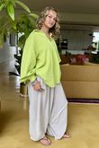 Made in Italy Santos Collared Peasant Smock Blouse Lime